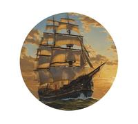 fantasy pirate ship Round Shape Leather PVC coasters with anti scalding anti collision properties, fully single-sided printed coasters, coffee coasters, 6-piece set of leather coasters