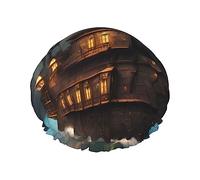 Fantasy Pirate Ship Shower Cap For Women, Elastic And Reusable,Double Waterproof Layers Bathing Hat