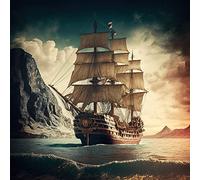 Fantasy Pirate Ship Square Greeting Card - Gift Idea Special Occasion Blank Inside With Envelope Premium Unique Design Quality Included Uk Designed Thoughtful