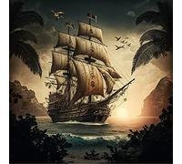 Fantasy Pirate Ship Square Greeting Card - Gift Idea Special Occasion Blank Inside With Envelope Premium Unique Design Quality Included Uk Designed Thoughtful