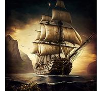 Fantasy Pirate Ship Square Greeting Card - Gift Idea Special Occasion Blank Inside With Envelope Premium Unique Design Quality Included Uk Designed Thoughtful