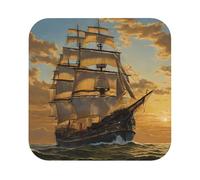 fantasy pirate ship Square Leather PVC coasters with anti scalding anti collision properties, fully single-sided printed coasters, coffee coasters, 6-piece set of leather coasters