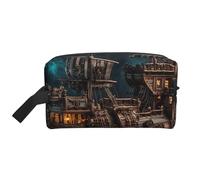 Fantasy Pirate Ship Water-Resistant Travel Toiletry Organizer Bag, Large Capacity Portable Cosmetic Storage for Gym/Daily Essentials