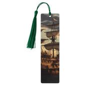 Fantasy Pirate Ship Wood Bookmark for Book Lovers Birthday Teachers Gift, Handmade Craft Book Marks Ornaments with Tassel Exquisite Reading Page Markers for Men Women