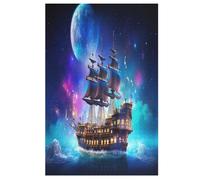 Fantasy Pirate Ship Wooden Jigsaw Puzzles 1000 Piece Puzzle For Adults. Challenging To Complete But Fun And Humorous Jigsaws （78×53cm）
