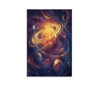 Fantasy Planet Canvas Wall Art, Natural Space Galaxy Solar System Painting on Textured Canvas Prints Picture Poster for Living Room Bedroom Home Wall Decoration Artwork Unframe 24x36inch(60x90cm)