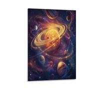 Fantasy Planet Canvas Wall Art, Natural Space Galaxy Solar System Painting on Textured Canvas Prints Picture Poster for Living Room Bedroom Home Wall Decoration Artwork Frame 24x36inch(60x90cm)