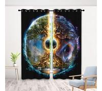Fantasy Planet Curtains for Bedroom, 3D Tree Earth Landscape Print Eyelet Blackout Curtains, Mystery Universe Drapes Thermal Insulated Curtain for Kitchen Living Room, 2 Panels (33 x 45 Inch)