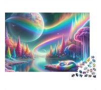Fantasy Planet Jigsaw Puzzle for Adults 1000 Piece Puzzle Game Rainbow Waterfall Relaxing Decor Gift 38x26cm/1000pcs