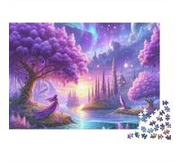 Fantasy Planet Landscape 1000 Piece Mental Stimulation Puzzle for Adults Purple Forest Planets Sunset Premium Thick Sturdy Challenging Stress Relief 52x38cm/1000pcs