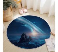 Fantasy Planet Space Rugs Round 150 cm Living Room Modern Non-Slip Area Rug, Round Machine Washable Floor Carpet, Low Pile Soft Circle Rug for Bedroom Kids Room Decor, Blue
