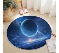 Fantasy Planet Space Rugs Round 245 cm Living Room Modern Non-Slip Area Rug, Round Machine Washable Floor Carpet, Low Pile Soft Circle Rug for Bedroom Kids Room Decor, Blue