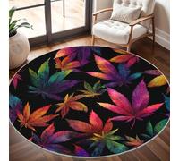 Fantasy Plant Cannabis Leaves Round Rugs 100cm, Non Slip Area Rugs for Bedroom & Living Room - Soft Machine Washable Colorful Circle Carpet, Non Shedding Floor Mats for Home Room Decorative