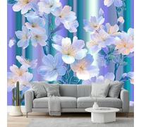 Fantasy Plants Photo Wallpaper Nursery, 200 X 140 Cm Non-Woven Premium Blue Floral Vertical Stripes Print Fleece Wall Mural Decoration Poster Picture Design Modern for Living Room Bedroom