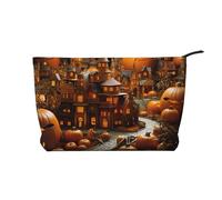 Fantasy Pumpkin City Pattern Large Capacity Corduroy Cosmetic Bag, Fashionable Waterproof toiletries Storage Bag