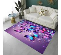 Fantasy Purple Butterfly Area Rugs Flannel Non-slip, Modern Woman Teen Girl Room Decorative Runner Floor Mat, Short Pile Carpet Rug for Living Room Bedroom Dormitory, Bathmat, 100x120 cm, Color 6
