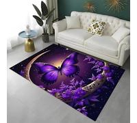 Fantasy Purple Butterfly Area Rugs Flannel Non-slip, Modern Woman Teen Girl Room Decorative Runner Floor Mat, Short Pile Carpet Rug for Living Room Bedroom Dormitory, Bathmat, 80x120 cm, Color 1