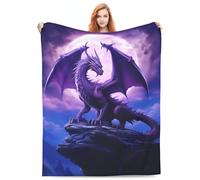 Fantasy Purple Dragon Blanket Gifts for Adults Boys Moon Cliff Flannel Throw Blankets Soft Comfy Lightweight for Home Decor Couch Bed Sofa 60x50 Inches