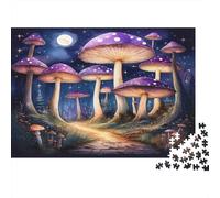 Fantasy Purple Mushroom 1000 Piece Jigsaw Puzzle Paper for Adults Enchanted Night Forest Relaxation Focus Home Decor 70x50cm/1000pcs