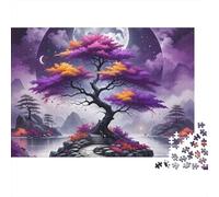 Fantasy Purple Tree 1000 Piece Jigsaw Puzzle Paper for Adults Night Moon Lake Relaxation Focus Home Decoration Gift 38x26cm/1000pcs