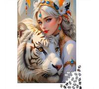 Fantasy Queen with Tiger 1000 Pc Thick Cardboard Premium Jigsaw Puzzle Senior Enthusiasts Concentration Training Decompression Fun Present 52x38cm/1000pcs