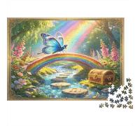 Fantasy Rainbow Bridge Butterfly 1000 Piece Jigsaw Puzzle Paper for Adults Stream Scene Puzzle Game for Family Relaxation Home Decor Gift 38x26cm/1000pcs