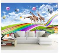 Fantasy Rainbow Bridge Giraffe Sky Balloons 3D Wallpaper Easy Install Feature Office Living Room Sofa Bedroom TV Background Wall Decoration-300cm×210cm