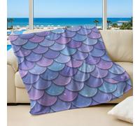 Fantasy Rainbow Mermaid Scales Printed Blanket, Dreamy Ocean Theme Flannel Throw Blanket for Kids and Home Sofa Bed Use (01,200x200cm)