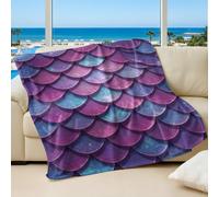 Fantasy Rainbow Mermaid Scales Printed Blanket, Dreamy Ocean Theme Flannel Throw Blanket for Kids and Home Sofa Bed Use (03,130x150cm)