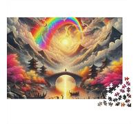 Fantasy Rainbow Sky 1000 Piece Jigsaw Puzzle Paper for Adults Dream Sunset Bridge Scene Puzzle Game for Family Relaxing Gift 52x38cm/1000pcs