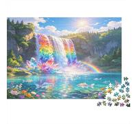 Fantasy Rainbow Waterfall 1000 Piece Jigsaw Puzzle Paper for Adults Magical Nature Scenery Relaxing Focus Home Decor Gift for Family 52x38cm/1000pcs