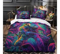 fantasy rat warrior 3D Printing Duvet Insert Cover 3pc Premium Microfibre Concealed vibrant neon jungle Duvet Cover 2 Pillowcases Lightweight Stain-Resistant Teens Young Adults Single（140x200cm）
