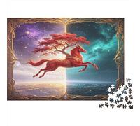 Fantasy Red Horse Magic Tree 1000 Piece Jigsaw Puzzle Paper for Adults Night Ocean Scene Puzzle Game Relaxation 38x26cm/1000pcs
