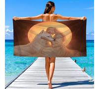 Fantasy Romantic Beach Towel, Extra Large 180 x 100 cm Microfibre, Sand Free Quick Dry Mysterious Gothic Calm Moon Woman White Wolf Beach Towel, Ideal Vacation Gifts for Pool