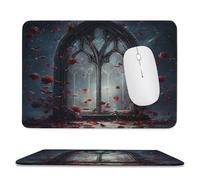 Fantasy Romantic Rose Non-Slip Base Mousepad,Beautiful Vintage Mid Century Gothic Castles Window Rose Flowers Stitched Edges for Decoration,Most Types of Mouse 9.4"x7.9"