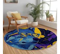 Fantasy Round Rug 60cm for Living Room, Dark Blue Washable Soft Circle Bedroom Rug, Neon Lights Animals Wolves Printed Indoor Circular Carpet for Office Dining Room Under Table