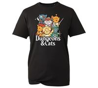 Fantasy RPG Cats T-Shirt - Funny Tabletop Gaming Cat Tee - Geeky Gift for DND & Cat Lovers (Black, S)