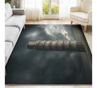 Fantasy Rugs Hallway 80 x 150 cm, Leaning Tower Of Pisa Clouds Themed Print Area Rugs With Non-Slip Backing, Grey Washable Low Pile Carpet for Bedroom Fireside Sitting Room Kidsroom Home Decor
