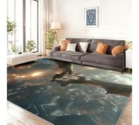 Fantasy Rugs Living Room 140 x 200 cm, Doomsday Dragons City Themed Print Area Rugs With Non-Slip Backing, Grey Washable Low Pile Carpet for Bedroom Fireside Sitting Room Kidsroom Home Decor