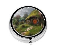 Fantasy Rural Printed Round Pill Organizer with 3 Compartments, Portable Mini Pill Box Pill Case for Medicine, Vitamin, Fish Oil, Supplements