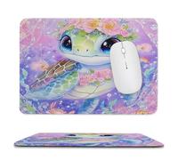 Fantasy Rustic Sea Turtle Stitched Edge Mouse Pad,Cute Colorful Nautical Underwater World Sea Turtles Fish Crab Soft Mousepad with Non-Slip for Office,Home 11.8"x9.8"