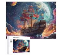 Fantasy Sailing Ship in A Colorful Sky, Challenging Puzzle for Adults, 500 PCS, for Mindful Indoor Entertainment