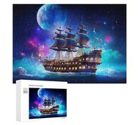 Fantasy Sailing Ship Under Moonlight: Seasonal Home Décor, 300 PCS Wooden Picture Puzzle for Grown-Ups - for Quiet Evenings And Focused Play