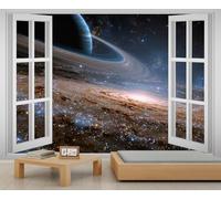 Fantasy Saturn Ring Planet Murals Dreamy Galaxy Space Nature Art Deco Wallpaper Cosmic Milky Way Wallpaper Starry Sky Bedroom Wall Paper for Bedroom Living Room Mural Poster 300X210cm