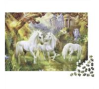 Fantasy Scene 1000 Pieces Jigsaw Puzzle White Unicorns Fantasy Art - Challenging Puzzle Game for Adults52x38cm/1000pcs