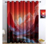 Fantasy Scenery Curtains Eyelet 100% Blackout, Room Darkening Curtains Sunset Mountains Rivers 2 Panels W 132 X L 72 Inches Thermal Window Drapes Red For Kids Boys Girls Bedroom Living Room