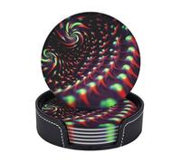 Fantasy Sci-Fi Dizziness Coasters for Drinks Set of 6 Leather Drink Coasters with Holder Heat Resistant Bar Coasters Round Cup Mat Pad Cute Cup Coaster for Hot Cold Drink Kinds of Cups