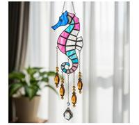 Fantasy Sea Animal Stained Glass Window Hanging | Handmade Colorful Crystal Prism Wall Art Suncatchers | Nautical Decor for Living Room, Indoor & Outdoor Spaces (Seahorse)