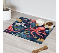 Fantasy Sea Bloom Absorbent Dog Food Mat with Non-Slip Backing, 17 x 30 inch Feeding Mat for Puppy Cat Bowls, Spill-Proof Pet Diner Placemat for Kitchen Floors
