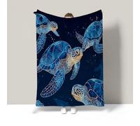 Fantasy Sea Turtle Flannel Fleece Throw Blanket Soft Cozy Animal Star Print Lightweight Comfy Warm Travel Blankets For Bed Couch Sofa Office Fit All Season, 30"X40", Navy Blue